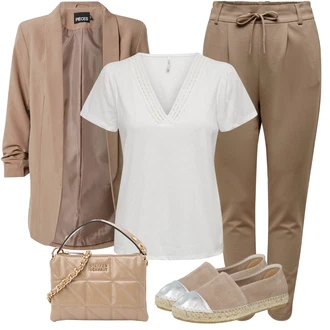 Kůže Outfit s Hnědá/Béžová Espadrille pantofle/Espadrille sandál Espadrij L´originale "Outfit na léto"