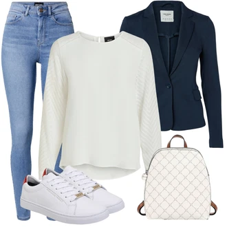 Móda pro plnoštíhlé Outfit s Krémová/Bílá Halenkový Top/Halenka s Dlouhým Rukávem/Slip-on Halenka/Halenka se Stojatým Límcem/Kožená bunda pro muže/Crash blůza/Dětská hračka/Sportovní Halenka/Mušelínová Halenka/Blůza s nášivkou na lokti Object "Outfit na léto"