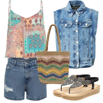 Outfit s Béžová/Černá/Krémová Pohodlný Sandál/Sandál S T Páskem/Sandál se třpytkami/Espadrille sandál/Letní Bota/Nezařazené Lascana "Outfit na léto"