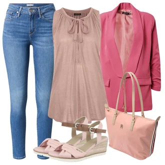 Outfit s Růžová/Béžová Sandál na klínku/Espadrilka s klínovým podpatkem/Korkový sandál na klínku/Bota Na Klínku/Espadrille sandál/Letní Bota/Espadrilka Tom Tailor "Outfit na léto"