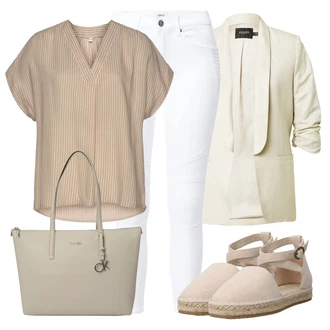 Outfit s Béžová/Hnědá/Khaki/Fialová Halenka s Krátkým Rukávem/Plisovaná Halenka/Oversize Halenka/Oversize Muselínová Blůza/Tunikové Tričko/Carmen Blůza/Halenkový Top VIVANCE "Outfit na léto"