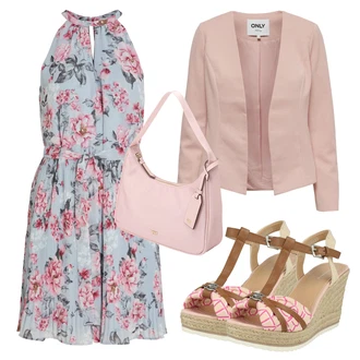 Outfit s Šedá/Světle modrá/Modrá Šaty s Kapsou/Šaty s laclem/Šaty S Potiskem/Šaty s výstřihem/Letní Šaty/Šaty Bez Rukávů Vila "Outfit na léto"