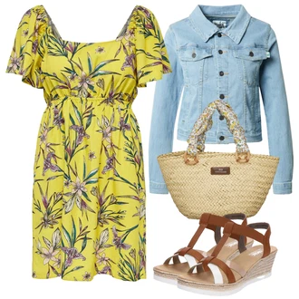 Krátká Outfit s Zelená/Žlutá Šaty S Potiskem/Letní Šaty/Ležérní Šaty/Pouzdrové Šaty/Žerzejové Šaty/Halenkové Šaty/Plážové Šaty Only "Outfit na léto"