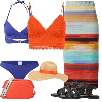 Outfit s Modrá/Tmavě modrá Bikiny s průstřihem/Plavky s průstřihem/Bikin/Trojúhelníkové Bikiny About You "Outfit na léto"