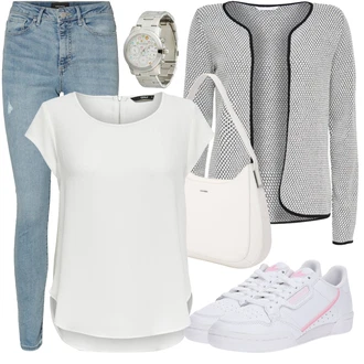 Elegantní Outfit s Bílá/Krémová/Šedá Halenka a Tunika Tunika/Tričko & Top Móda Pro Plnoštíhlé/Halenka Móda Pro Plnoštíhlou Only "Outfit na léto"Look: Styl, Lehký, 20 léta, Cool, Elegantní, Moderní, Skromné