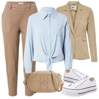 S Mašlí Outfit s Světle modrá/Modrá Neobvyklá Halenka/Zavazovací Halenka/Halenkové Body/Halenka s Dlouhým Rukávem/Halenka S Mašlí/Džínsová Blůza/Crash blůza/Sportovní Halenka Only "Outfit na léto"