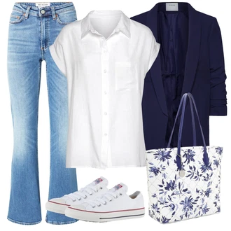 Outfity pro léto s Sv?tle modrá/Modrá Zkrácené D?íny/Pánské tri?ko/Zvonové D?íny/D?íny s Rozparkem/D?íny s Nízkým Sedem/Vintage d?íny/Dámské D?íny s Délkou 7/8/Ko?ená Pánská Bund/Kotníková Bota Won Hundred "Outfit na léto"