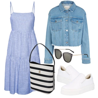 Denim Outfit s Modrá/Světle modrá Krátké Džínové Bundičky/Krátký Bund/Džínové Bund/Krátký Bund Tom Tailor Denim "Outfit na léto"