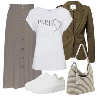 Krep Outfit s Hnědá/Khaki/Šedá/Béžová/Fialová Sukně Áčkového Střihu/Křesťanská Sukně/Sukně Pro Matriku/Maxi sukně/Vázací Sukně/Středověká Sukně/Sukně Pro Školní Uniformu/90tá Léta Sukně/60tého Léta Sukně/Vlněná Sukně/Moderní Sukně Lascana "Outfit na léto"
