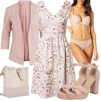 Výstřih na ramena Outfit s Hnědá/Růžová/Fialová/Bílá Šaty Bez Rukávů/Ležérní Šaty/Bavlněné Šaty/Letní Šaty/Společenské šaty pro hosta/Šaty Do Áčka/Šaty s Kapsou/Šaty S Potiskem About You "Outfit na léto"