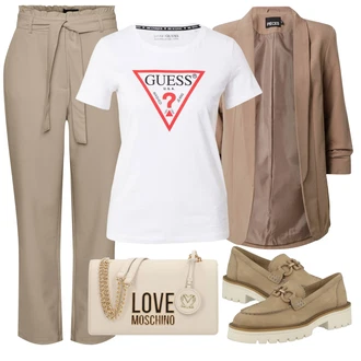 Outfit s Hnědá/Béžová/Khaki Bota Pantofel Caprice "Outfit na léto"