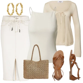 Dlouhé Outfit s Béžová/Khaki/Bílá Pletenina veľkej veľkosti/Halenka Móda Pro Plnoštíhlou/Tričko & Top Móda Pro Plnoštíhlé/Halenka a Tunika/Mikina shyx "Outfit na léto"