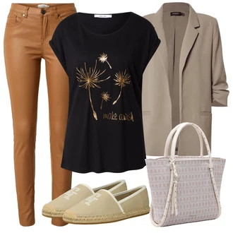 Outfity pro léto s Hnědá/Khaki/Béžová Kalhoty z Umělé Kůže/Kožený legíny/Kožená Kalhoty/Skinny Kalhoty B.young "Outfit na léto"