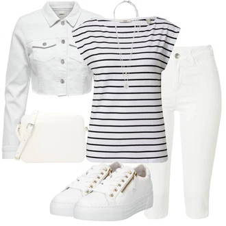 Outfit s Šedá/Bílá/Krémová/Světle šedá/Světle modrá Krátké Džínové Bundičky/Džínové Bund/Krátký Bund/Krátký Bund Only "Outfit na léto"