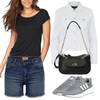 Outfit s Modrá/Tmavě Modrá/Světle Modrá Košile Džínový Šortky Only "Outfit na léto"