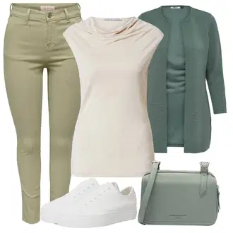 Outfit s Tyrkysový/Zelená/Khaki Pletenina veľkej veľkosti/Tunika/Kabát/Kalhoty Veľké Veľkosti Only "Outfit na léto"