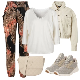 Outfity pro zábavu Tropický s Béžová/Zelená/Oranžová Kalhoty s Peřím/Kalhoty s Potiskem Lascana "Outfit na léto"