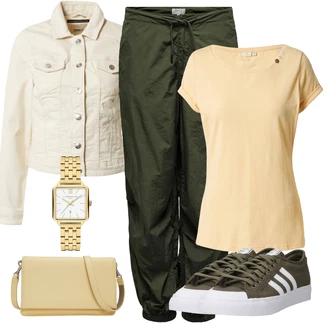 Outfit s Krémová/Khaki/Béžová/Bílá/Oranžová Vintage Bund/Letní Bund/Jarní bunda/Džínové Bund/Manšestrová Bunda/Krátké Džínové Bundičky/Krátký Bund/Krátký Bund Only "Outfit na léto"