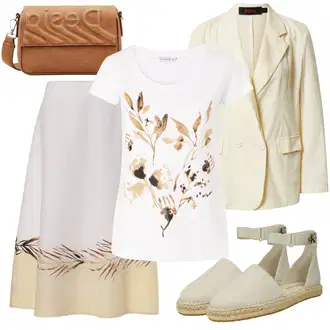 Outfit s Žlutá/Bílá/Krémová/Béžová/Hnědá Křesťanská Sukně/Sukně s potiskem/Sukně Pro Svatebního Hosta/Sukně Pro Matriku/Italská Sukně/60tého Léta Sukně/Dlouhá Sukně/Moderní Sukně tatuum "Outfit na léto"