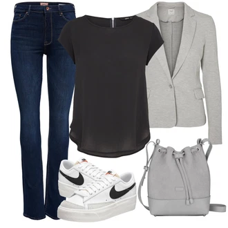 Outfity pro léto Chytrý příležitostný Svatba s Modrá/Bílá/Stříbrný/Světle šedá/Červená Nízká Teniska/Kožené tenisky/Skate Bota/Teniska na platformě/Vintage teniska/Letní tenisky Nike Sportswear "Outfit na léto"Look: Skater, Chytrý příležitostný, Sportovní, Koncert, Škola, Svatba