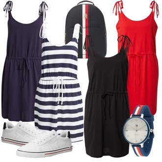 Krátká Outfit s Tmavě modrá Šaty Na Ramínko/Šaty na tenké ramínko/Žerzejové Šaty/Ležérní Šaty/Šaty s Kapsou/Plážové Šaty/Letní Šaty Only "Outfit na léto"