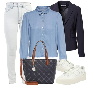 Džínovina Outfit s Světle modrá/Modrá Halenka Džínsová Blůza/Blůza s knoflíčkem/Halenka se Stojatým Límcem Only "Outfit na léto"