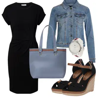 Outfit s Černá Žerzejové Šaty/Šaty S Rovným Střihem/Business Šaty/Pouzdrové Šaty/Pouzdrová Šat/Šaty po kolenu/Úzké Šaty/Občanské šaty/Tričkové šaty/Kancelářské šaty/Šaty s Páskem Edited "Outfit na léto"