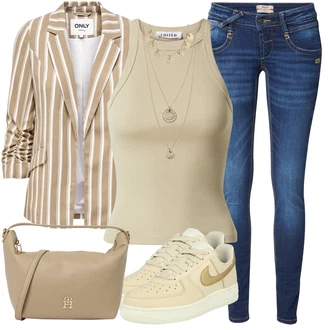 Outfity pro léto Streetwear s Béžová/Khaki Skate Bota/Vintage teniska/Nízká Teniska/Kožené tenisky Nike Sportswear "Outfit na léto"Look: Estetika, Sportovní, Streetwear