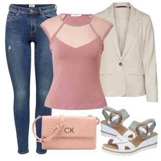 se suchým zipem Outfit s Růžová/Béžová/Modrá Sandál na klínku Rieker "Outfit na léto"