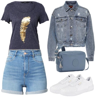 Outfit s Modrá Košile Vysoký pas Kraťasy/Móda Pro Plnoštíhlou/Zip off Kalhoty Gina Tricot "Outfit na léto"