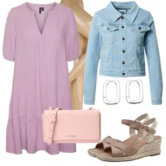 Majka mladenke Outfit sa Pink/Ljubičasta/Ljubičaste boje Košulja haljina/Haljina tunika/Predimenzionirana haljina/Ležerna Haljina/Bluza Haljina/Nicky Haljina/Ljetna Haljina/Dimljena Haljina VERO MODA "Outfit za ljeto"