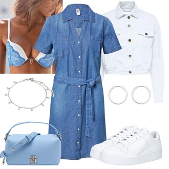 Denim/Traper Outfit sa Plava/Svjetloplava/Pastelne boje Haljina Veći Broj/Bluza Veći Broj/Bluza i Tunika Tunika JdY "Outfit za slobodno vrijeme"