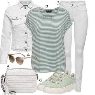 Outfit s Šedá/Krémová/Bílá/Světle šedá Džínové Bund/Krátký Bund/Letní Bund/Košilová bunda/Krátký Bund/Krátké Džínové Bundičky Only "Jarní outfit"
