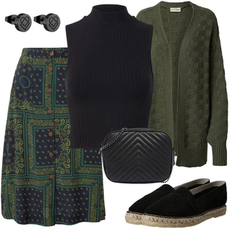 Festival Outfit s Tmavě zelená/Zelená/Modrá Sukně Iriedaily "Perfektní na jaro"Look: Koncert, Chatky, Festival