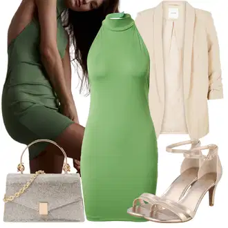 Outfit s Zlatý/Hnědá/Béžová Lodička S Páskem/Svatební Bota/Svatební bota/Sandál Na Podpatku/Bota Na Podpatku/Páskový Sandál/Přezková bota/Sandál s podpatkem/Sandál se třpytkami About You "Perfektní na jaro"