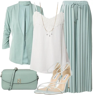 Outfit s Světle Zelená/Tyrkysový/Zelená/Světle modrá Široká Kalhoty/Plážová Kalhoty/Culotte Kalhoty/Mušelínové Kalhoty/Palazzo Kalhoty/Kalhoty se Štěrbinou/Plisovaná Kalhoty/Plisovaná Kalhoty About You "Perfektní na léto"