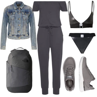 Outfit s Tmavě šedá/Šedá/Světle šedá Elegantní overal/Overal s půlkulatým výstřihem/Overal se zipem/Letní overall Venice Beach "Perfektní na léto"