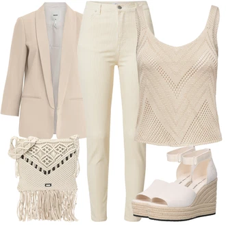 Outfit s Khaki/Béžová Manšestrové Kalhoty/Kalhoty se Štěrbinou/Úzká Kalhoty/Manšestrový legíny/Skinny Kalhoty/Twillová Kalhoty/Kalhoty s Vysokým Pasem/Jeggings About You "Perfektní na léto"