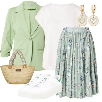 Outfity pro zábavu Hippie s Zelená/Světle zelená/Světle modrá About You "Perfektní na léto"Look: 90tá léta, Babydoll, Boho, Hippie, Irský, Mom, Univerzitní, Vintage