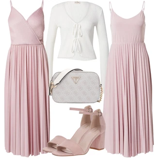 Elegantní Outfit s Fialová/Růžová Plisované Šaty About You "Perfektní na léto"Look: Business, Elegantní, Old Money, Příliš oblečený, Romantický, Univerzitní