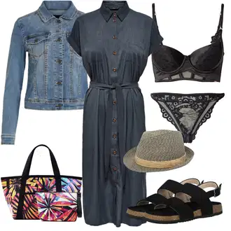 Outfity pro léto s Šedá/Tmavě šedá/Tmavě modrá/Modrá Košilové šaty/Šaty s Páskem Only "Perfektní na léto"