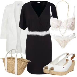 Outfit s Černá/Vínová/Tmavě modrá Zimní Pletené Šaty/Občanské šaty/Pouzdrové Šaty/Pouzdrová Šat/Pletené Šaty/Šaty S Rovným Střihem/Kancelářské šaty/Zavinovací Šaty/Žerzejové Šaty Lascana "Perfektní na léto"