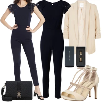 Outfit s Tmavě modrá Letní overall/Slavnostní overall/Elegantní overal/Overal se zipem/Zimní overal/Svatební kombinéza Wal g. "Perfektní na léto"