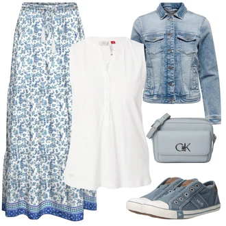 Outfit s Šedá Doplňek/Dlouhé Šaty/Dlouhý Zimní Kabát/Taška/Dlouhá tylová sukně Calvin Klein "Perfektní na léto"