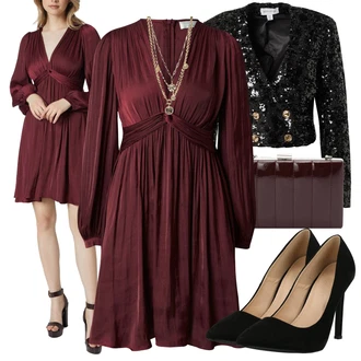 Outfit s Červená/Fialová/Vínová/Tmavě červená Šaty na Konfirmaci/Zimní šaty s dlouhým rukávem/Šaty s dlouhým rukávem/Společenské šaty pro hosta/Šaty na Podzim/Halenkové Šaty/Občanské šaty guido maria kretschmer women "Perfektní na léto"