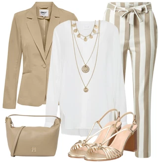 Svatební host Outfit s Béžová/Hnědá/Khaki Mušelínové Kalhoty/Lněné Kalhoty/Plážová Kalhoty/Ležérní Kalhoty/Kalhoty se Štěrbinou/Paperbag Kalhoty guido maria kretschmer women "Perfektní na léto"