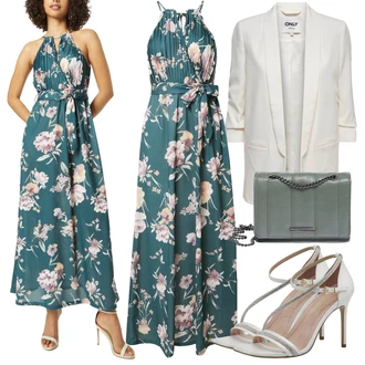 Bez rukávů Dlouhé Outfit s Zelená/Tyrkysový/Tmavě zelená Maxi Šaty/Šaty S Potiskem/Dlouhé Letní Šaty/Šaty s výstřihem About You "Perfektní na rande"