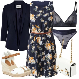 Outfit s Tmavě modrá/Růžová Šaty s Kapsou/Letní Šaty/Šaty Bez Rukávů/Šaty s Páskem/Skater šaty/Šaty S Potiskem/Ležérní Šaty About You "Perfektní na rande"