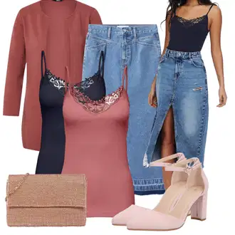 Zapínání na knoflíky Outfit s Červená/Hnědá/Tmavě červená Pletenina veľkej veľkosti/Halenka a Tunika Tunika Only "Pestrý letní outfit"