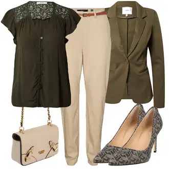 Outfit sa Bež/Kaki Chino Hlače/Uske Hlača/Hlače s Prorezom/Jogger Hlača/Slip-on Hlača/7/8 Hlača/Boyfriend Hlače/Duga Hlača/Carrot Hlače/Ležerna Hlača/Jersey Hlača/Hlače od muslina/Naborane hlače VERO MODA "Savršena uredska odjeća"